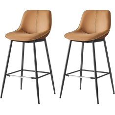 VASAGLE Set 2 scaune de bar, spatar ergonomic din piele ecologica, cadru metalic, 50x50x99 cm, maro caramel Household NewTrend