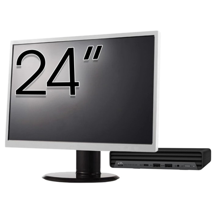 Pachet Calculator Second Hand HP EliteDesk 800 G6 Mini PC, Intel Core i5-10500T 2.30 - 3.80GHz, 8GB DDR4, 256GB SSD + Monitor 24&amp;quot; NewTechnology M