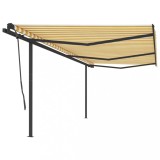 VidaXL Copertină retractabilă automat, cu st&acirc;lpi, galben&amp;alb, 6x3,5 m