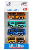 Set 4 minibuze metalice DIE-CAST , modele diverse, pentru copii 3+, Oem