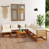 vidaXL Set mobilier de grădină cu perne 9 piese crem lemn masiv acacia 3057651