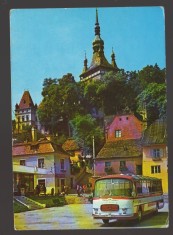 CPIB 23625 CARTE POSTALA - SIGHISOARA, VEDERE SPRE CETATE, AUTOBUZ, NECIRCULATA, 1978