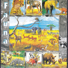 DB1 Fauna Africana Savana Kyrgysztan Lei Elefanti Rinoceri Antilope MS I MNH ndt