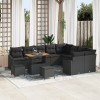 Set de canapea pentru gradina Gossi cu 12 piese si perne negru ratan polimeric acacia, set de dining pentru gradina Gossi cu 3 piese si perne negru ra