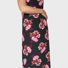 Rochie lunga fara maneci, cu print floral, negru, S