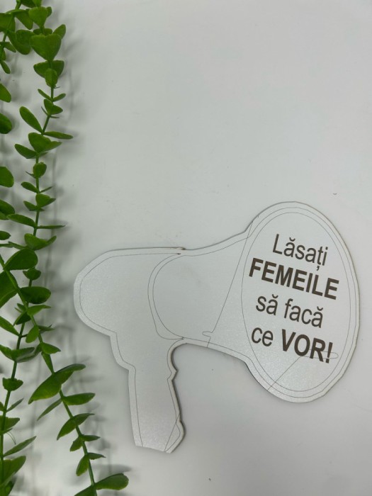 Props in forma de megafon cu textul ,,Lasati femeile sa faca ce vor din MDF