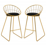 HOMCOM Set 2 Scaune Bar &Icirc;nalte, Design Modern, Pernă Catifea, Poliester și Metal, Negru și Auriu, Confortabil | Aosom Romania