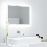 Oglinda de baie cu LED, alb extralucios, 60x8,5x37 cm, acril GartenMobel Dekor, vidaXL
