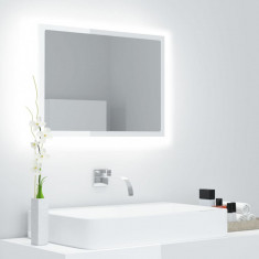 Oglinda de baie cu LED, alb extralucios, 60x8,5x37 cm, acril GartenMobel Dekor