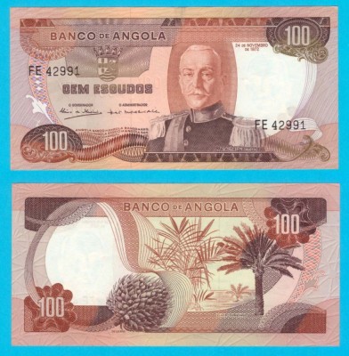 Angola (p#101) 100 Escudos 1972 UNC &amp;#039;Mareșalul Carmona&amp;#039; serie: FE 42991 foto