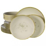 Set farfurii 18 piese, 6 persoane, Ivory Stone, Alb Ivoire, margine aurie