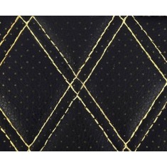 Material piele eco Negru cu gaurele model romb / cusatura Bej