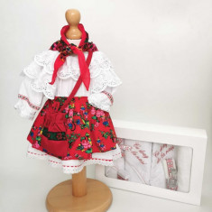 Set Botez Traditional , Costum Traditional Fetite Floral - 2 piese costumas si trusou brodat