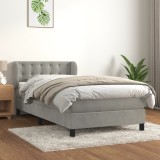Gossi pat box spring cu saltea, gri deschis, 90x190 cm, catifea
