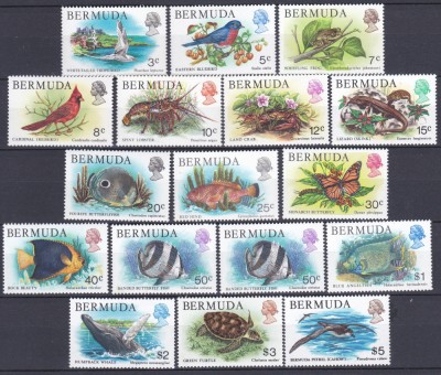 DB1 Fauna Marina Pesti Pasari Reptile Bermuda 1978 17 v. MNH foto