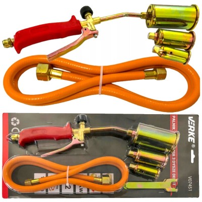 Arzator universal cu 3 duze, pentru ardere si incalzire, furtun 1.5 metri, Verke foto
