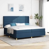 Cumpara ieftin Pat cu saltea cu arcuri albastru 200 x 200 cm țesătură