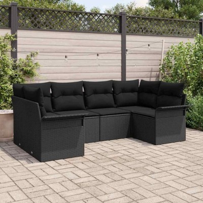 vidaXL Set de canapele pentru grădină cu pernă 6 pcs Negru Rattan poli 3345503 foto