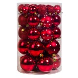 Set 44 de globuri pentru brad, dimensiuni asortate, rosu