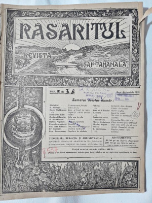 Revista Rasaritul, anul IV, nr.1-8/1921 (din cuprins, versuri de V.Militaru) foto
