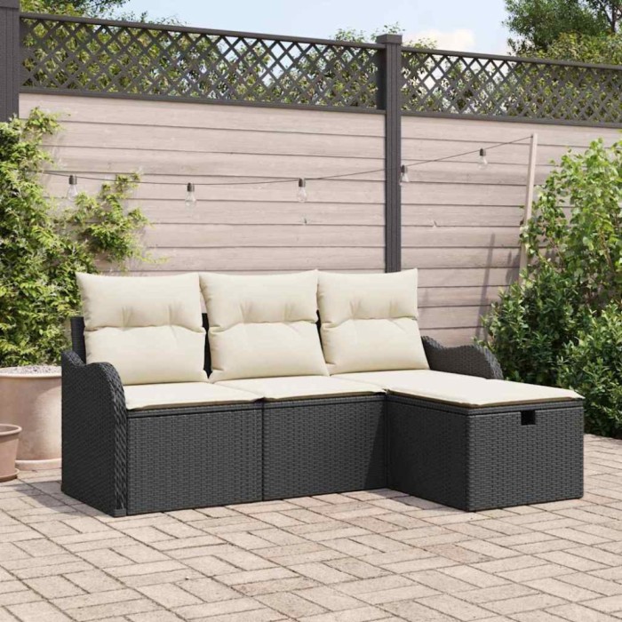 vidaXL Set de canapele pentru grădină cu pernă 4 pcs Negru Rattan poli 3360278
