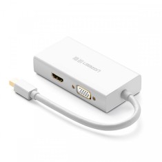 Hub USB UGREEN MD114, DisplayPort la HDMI / VGA / DVI, Alb