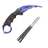 Cumpara ieftin Set pentru antrenament format din Karambit albastru pentru antrenament fara taius si fara varf si Butterfly Balisong CS GO