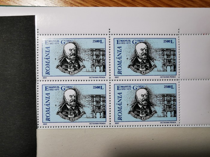 VOC 2002 LP1578 Oameni de seama Emanoil Gojdu, MNH, bloc de 4