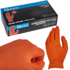 Manusi de protectie din nitril Solid Grip, portocaliu, marimea L, 50 bucati, Geko G75201-L