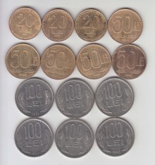 ROMANIA - LOT 20 LEI 1991-93 + 50 LEI 1991-95+100 LEI 1991-96 ,15 MONEDE , L17.9