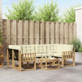 vidaXL Set Canapele Exterior 7 Piese Lemn Acacia Textilene Alb Crem Perne Confortabile Gradina Terasa