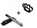 Cumpara ieftin Set baston telescopic din otel, argintiu, 64 cm si box negru 0.5 cm grosime