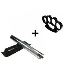Set baston telescopic din otel, argintiu, 64 cm si box negru 0.5 cm grosime