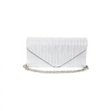 Cumpara ieftin Geanta plic seara, alb, 20 x10 cm, model in relief cu sclipici, dungi drepte Magrot 25010