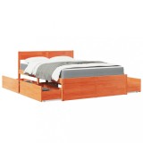 vidaXL Pat cu sertare saltea, maro ceruit, 140x190 cm, lemn masiv pin