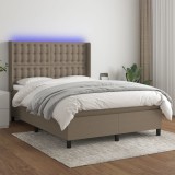 Cumpara ieftin Pat cu arcuri, saltea și LED, gri taupe, 140x190 cm, textil
