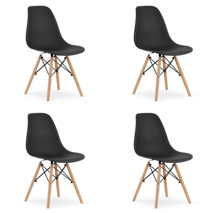 Set 4 scaune stil scandinav, Artool, Osaka, PP, lemn, negru si natur, 46x54x81 cm
