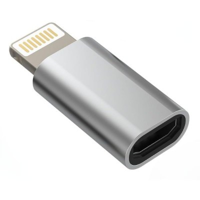 Adaptor Fast Charging, Micro USB / Lightning, Redare muzica, Transfer date, Argintiu foto