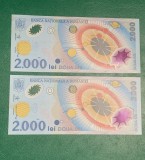 2 bancnote 2000 lei 1999 serie consecutive necirculate