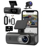 Cumpara ieftin Camera de bord DVR V22 QOVU&reg;, 4K Fata 2K Spate, WiFi &amp; Aplicatie dedicata, Camp vizual ultra-larg de 170&deg;, Capacitate 128GB, Inregistrare in bucla &amp; S