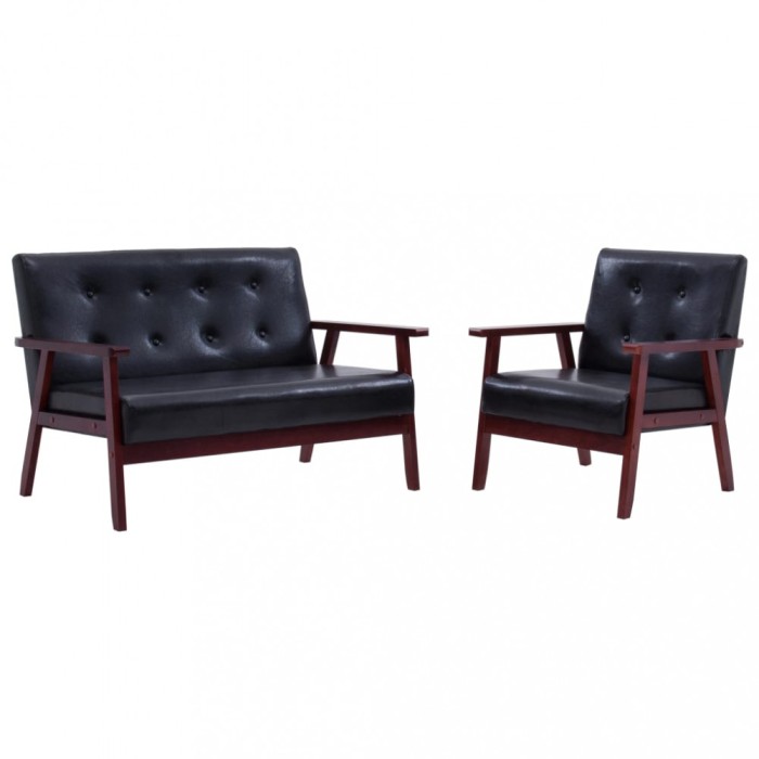 Set canapea, 2 piese, negru, piele artificiala