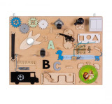 Placa senzoriala busy board, multiactivitati 3D, din lemn, 50 x 38 cm, pentru baieti