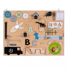 Placa senzoriala busy board, multiactivitati 3D, din lemn, 50 x 38 cm, pentru baieti