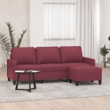 VidaXL Canapea cu 3 locuri și taburet, roșu vin, 180 cm, textil