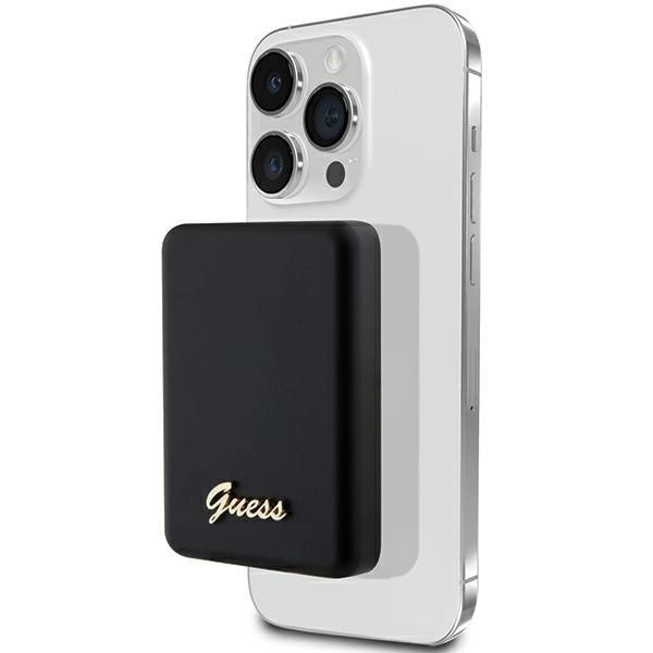 Guess MagSafe Metal Script Logo inducție powerbank 15W 5000mAh negru