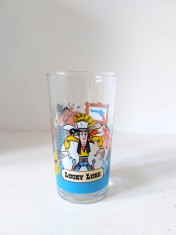 Pahar de sticla colectie Lucky Luke Licencing 1996 Amora, 115 mm inaltime