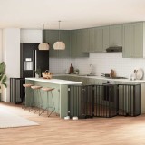 vidaXL Poartă c&acirc;ini pliabilă cu ușă 9 panouri negru, 450 cm, lemn plop