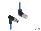 Cablu de retea M12 X-coded 8 pini la RJ45 S/FTP unghi jos/unghi sus 2m Albastru, Delock 81012
