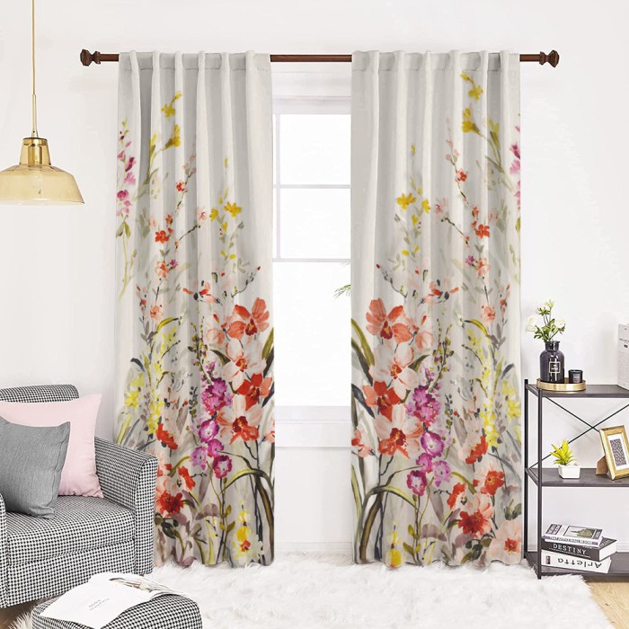 Set draperii dim-out model floral cu rejansa transparenta cu ate pentru galerie, Madison, 150x250 cm, densitate 700 g/ml, Liatris Gladiolus, 2 buc