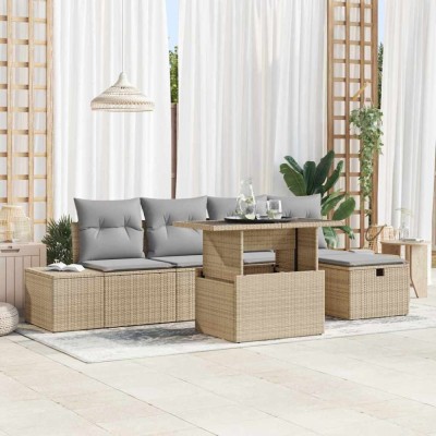 vidaXL Set de canapele pentru grădină 6 pcs Bej Rattan poli 3359867 foto
